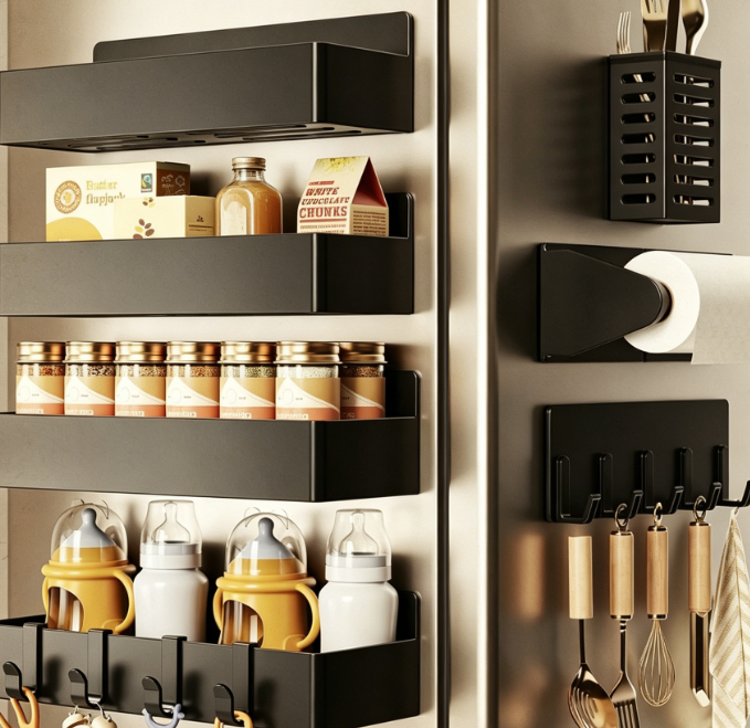 7-Piece Black Magnetic Refrigerator Organizer Set - Image 2