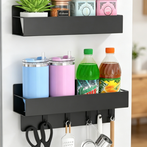 Magnetic Refrigerator Spice Organizer With Hooks