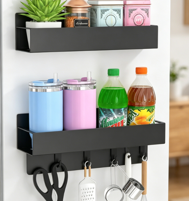 Magnetic Refrigerator Spice Organizer With Hooks