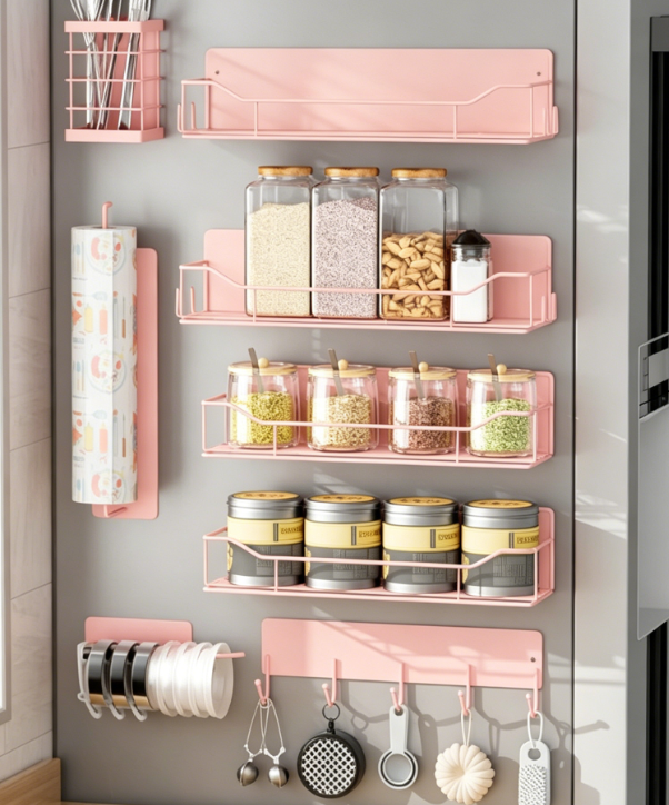 8-Piece Pink Magnetic Refrigerator Organizer Set - Image 2