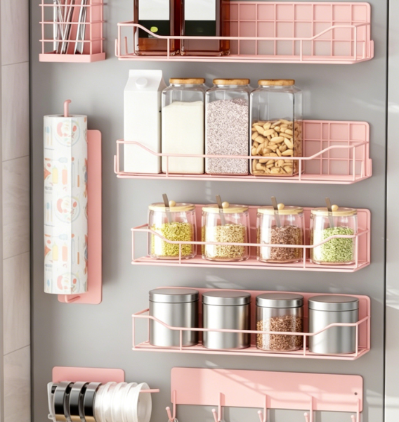 8-Piece Pink Magnetic Refrigerator Organizer Set