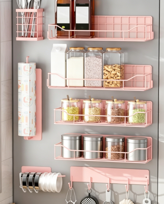 8-Piece Pink Magnetic Refrigerator Organizer Set