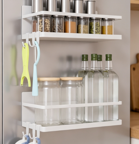 2-Piece White Magnetic Refrigerator Organizer Set
