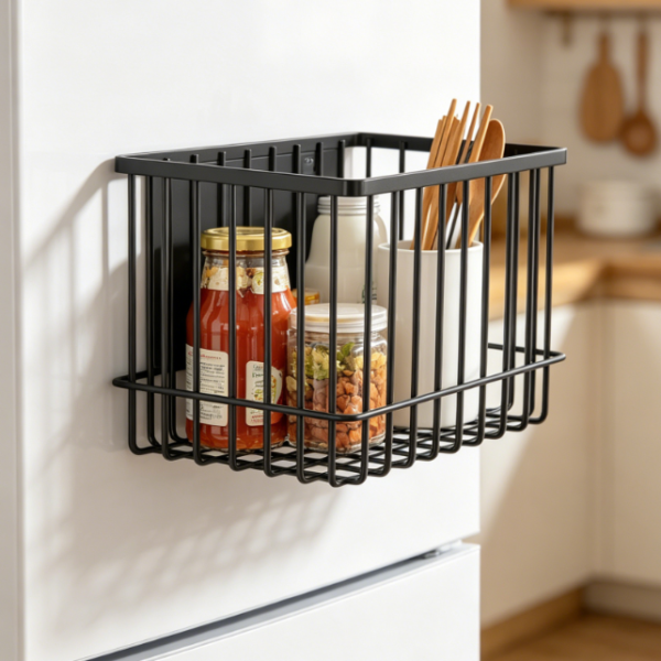Black Magnetic Fridge Organizer Basket