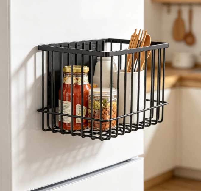 Black Magnetic Fridge Organizer Basket
