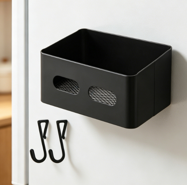Magnetic Fridge Organizer Shelf with Hooks
