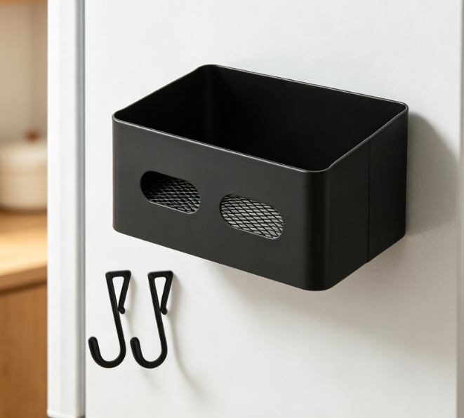 Magnetic Fridge Organizer Shelf with Hooks