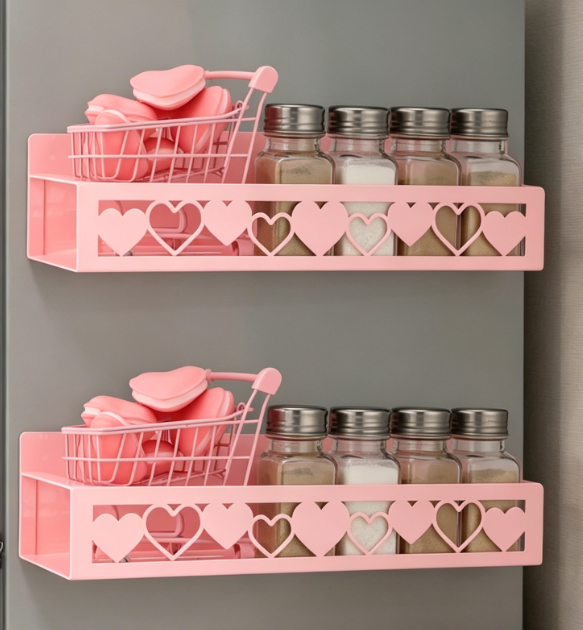 Pink Heart-Shaped Magnetic Fridge Organizer Set (2-Piece) - Image 2