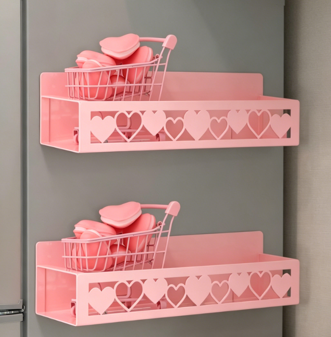 Pink Heart-Shaped Magnetic Fridge Organizer Set (2-Piece)