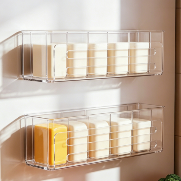 Clear Magnetic Fridge Organizer (Double-Tier Shelf)