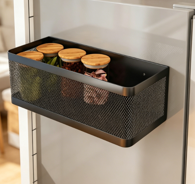 Black Magnetic Fridge Organizer Basket