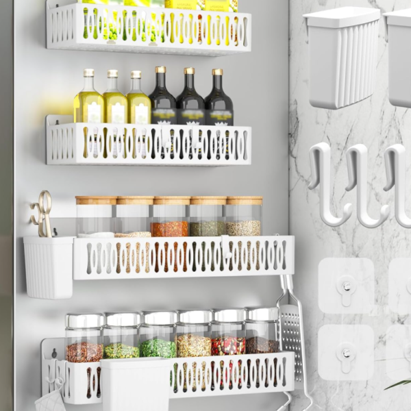 White Magnetic Fridge Organizer with Hooks