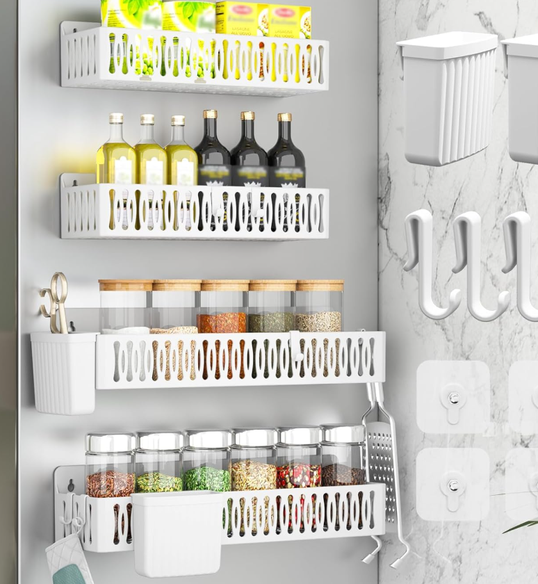 White Magnetic Fridge Organizer with Hooks