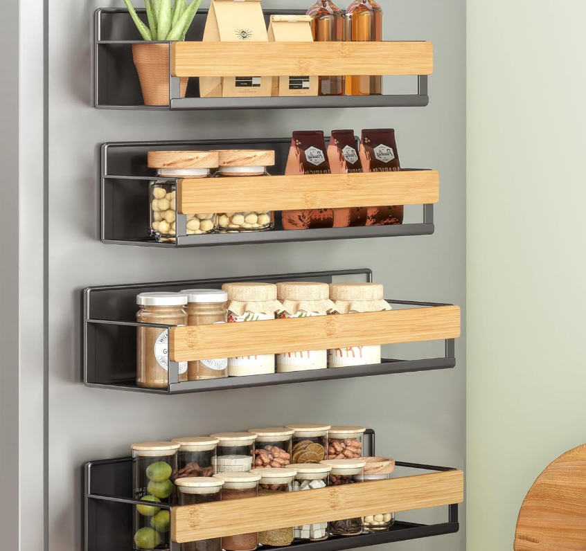 Bamboo Magnetic Fridge Organizer Set (4-Piece)