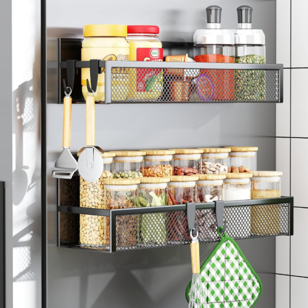 Magnetic Fridge Organizer with Hooks (2-Piece Set)