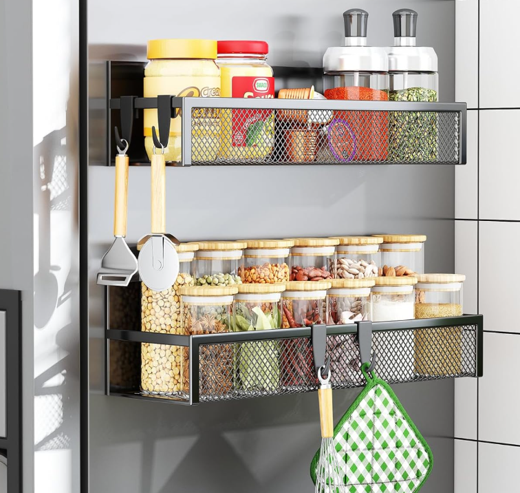 Magnetic Fridge Organizer with Hooks (2-Piece Set)