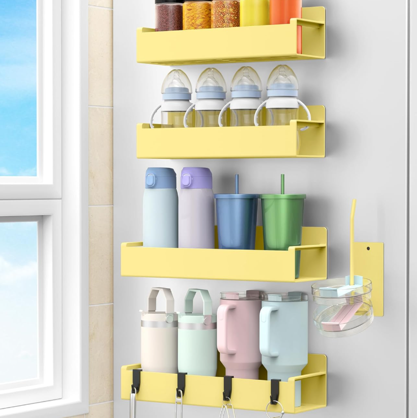 Yellow Magnetic Fridge Organizer with Cup Holder