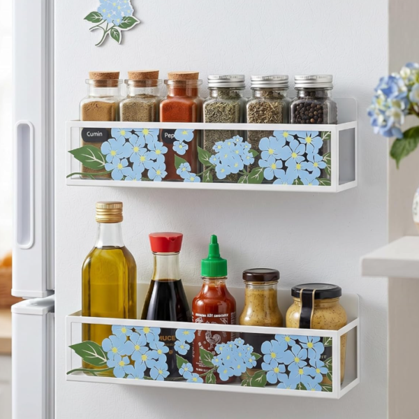 Hydrangea-Pattern Magnetic Fridge Organizer Set (2-Piece)