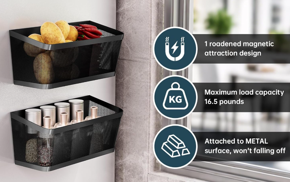Magnetic Fridge Organizer Hanging Basket (2-Piece Set) - Image 2
