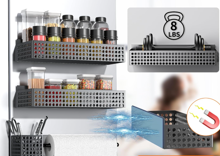 Double-Tier Magnetic Fridge Organizer with Paper Towel Holder - Image 2