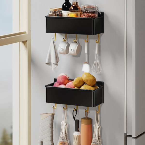 Large Magnetic Fridge Organizer with Hooks