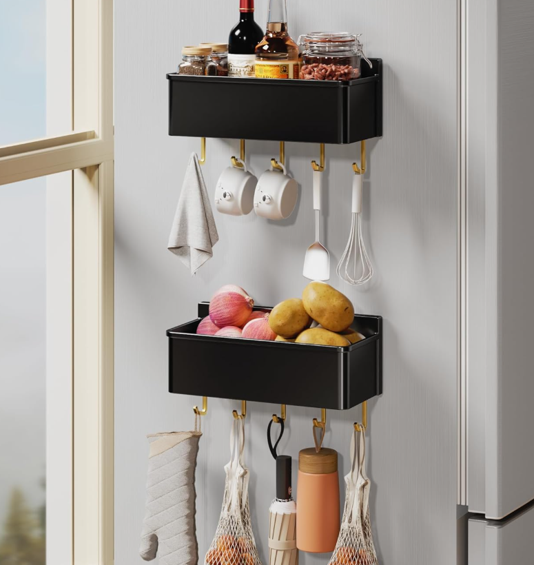 Large Magnetic Fridge Organizer with Hooks